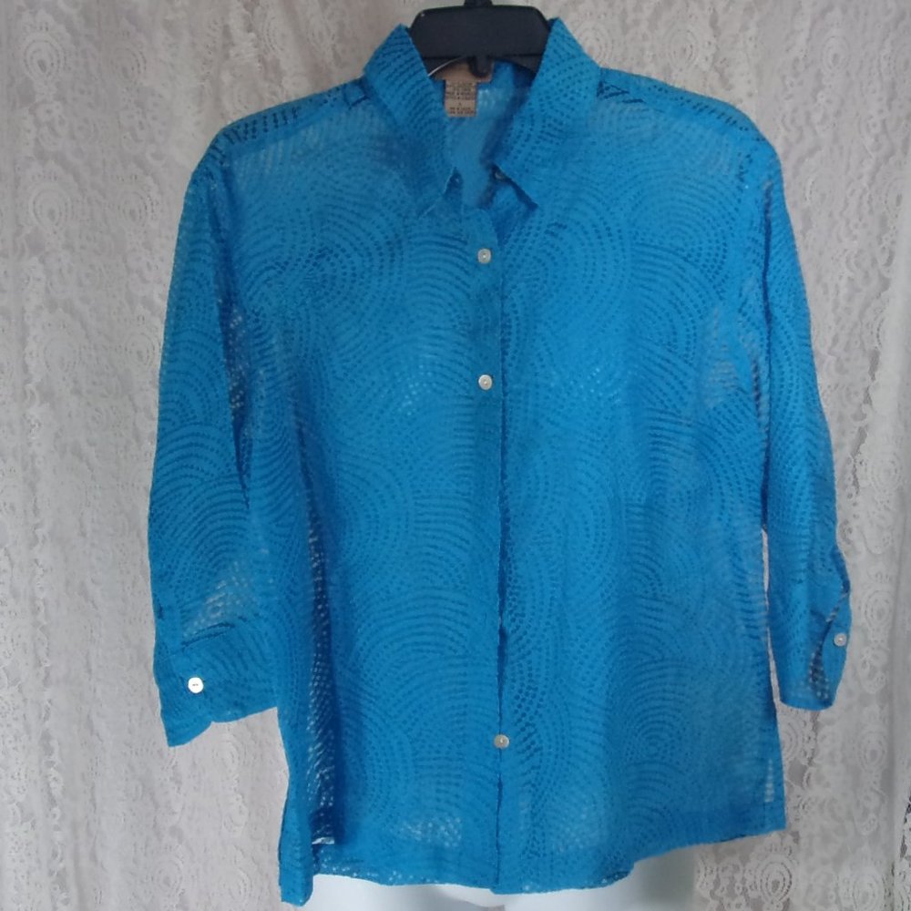 Choices Blouse Burnout Design Turquoise Blue NWOT